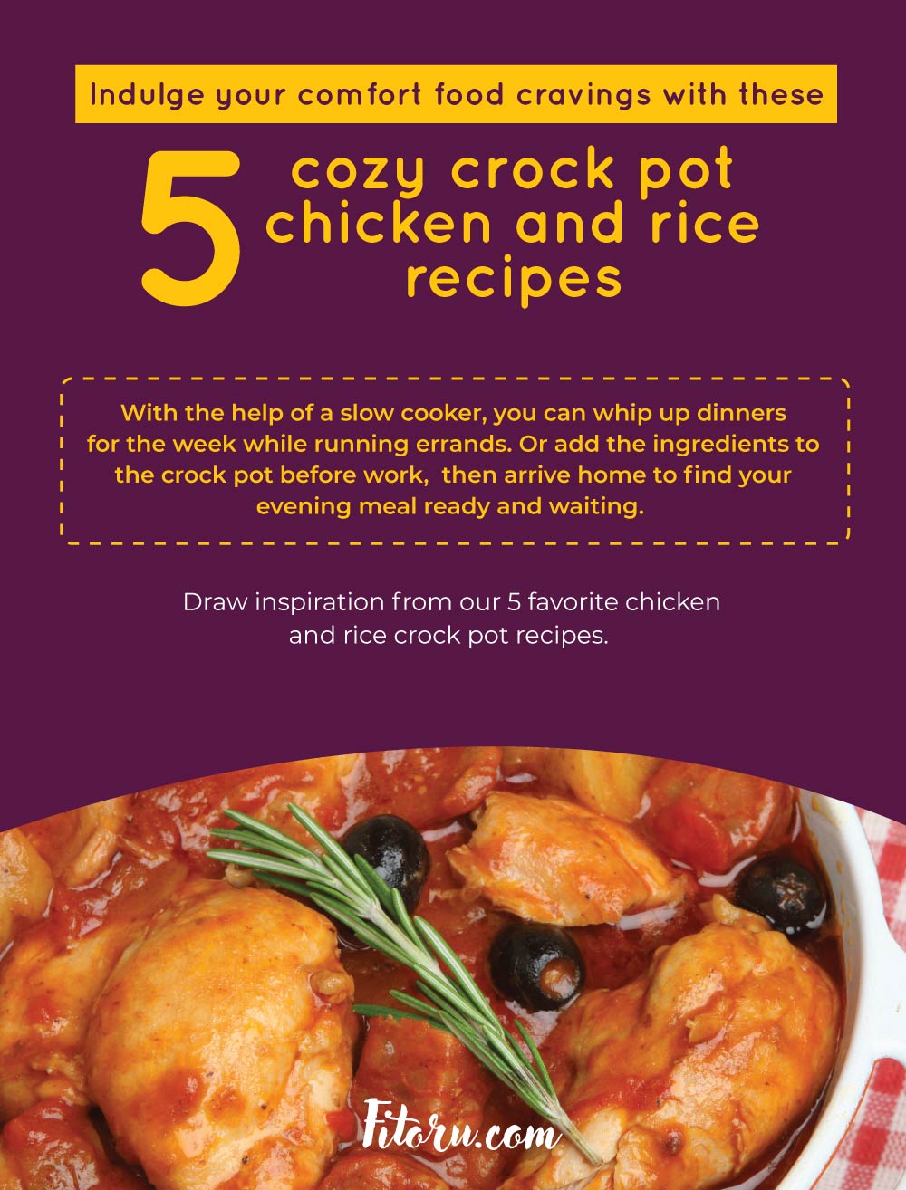 Five crock pot chicken and rice recipes. 