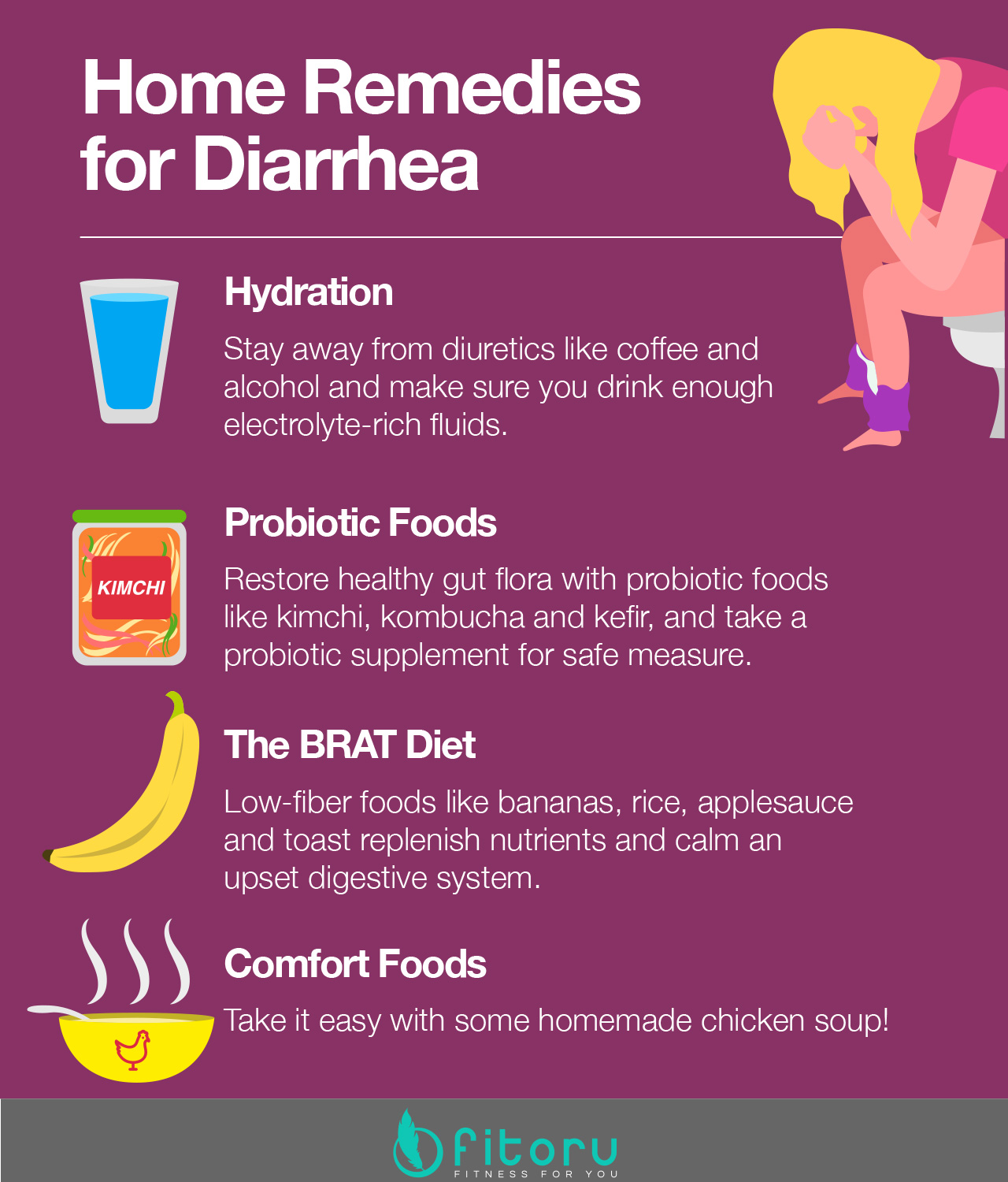 Home remedies and gentle foods for diarrhea.