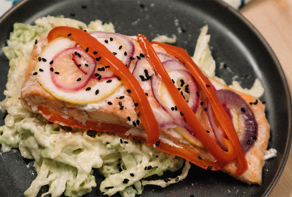 oven baked salmon with wasabi slaw